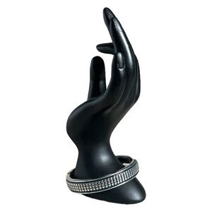 🌺 Lia Sophia Navy Stretch Bangle Bracelet Silver Tone Geometric Art Deco